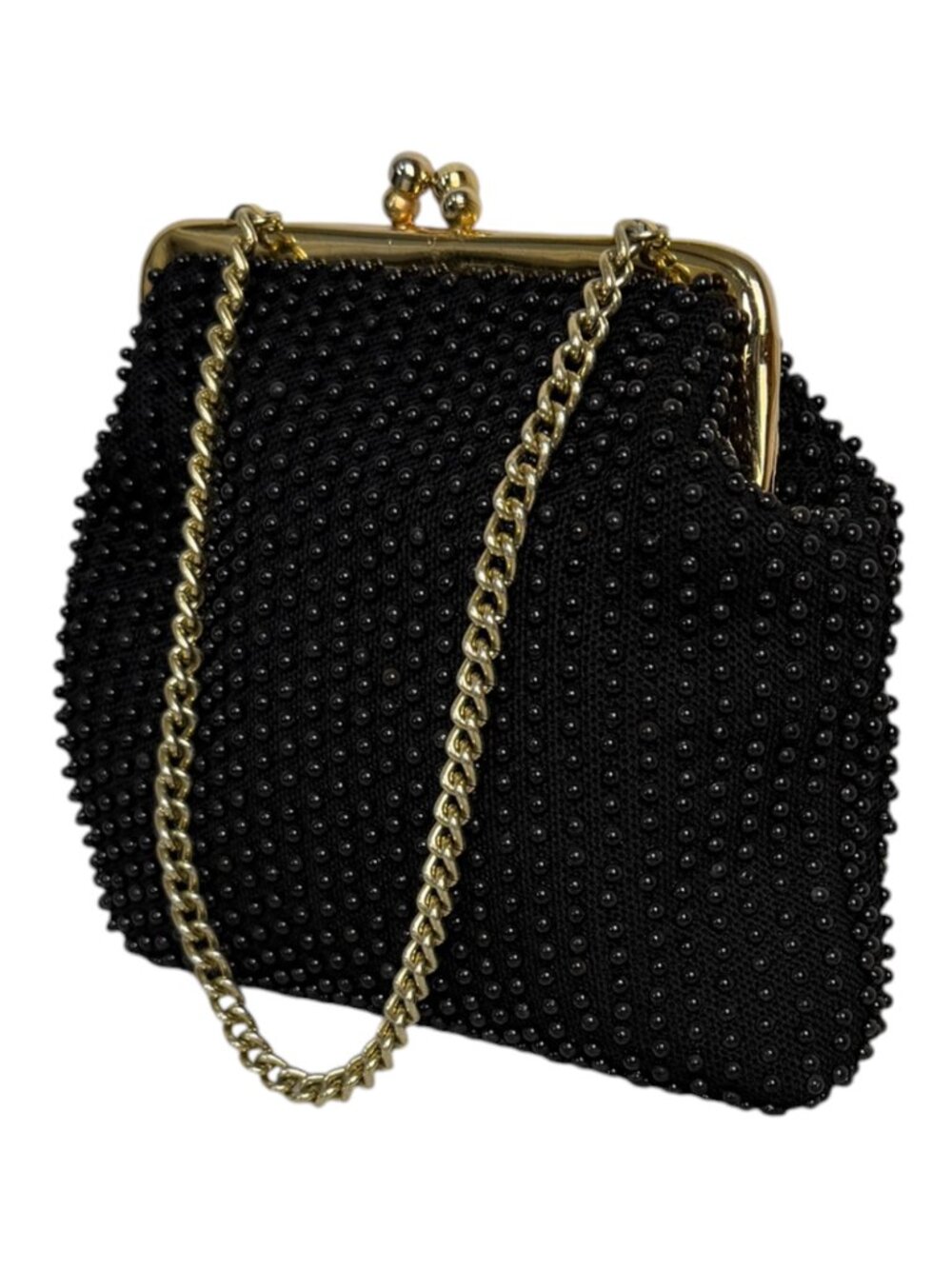 La Regale Ltd Black Beaded Evening Bag Gold Chain Handle